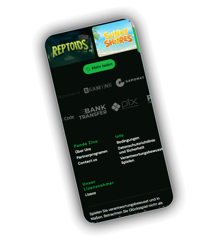 Pandazino payment methods covering fifteen options